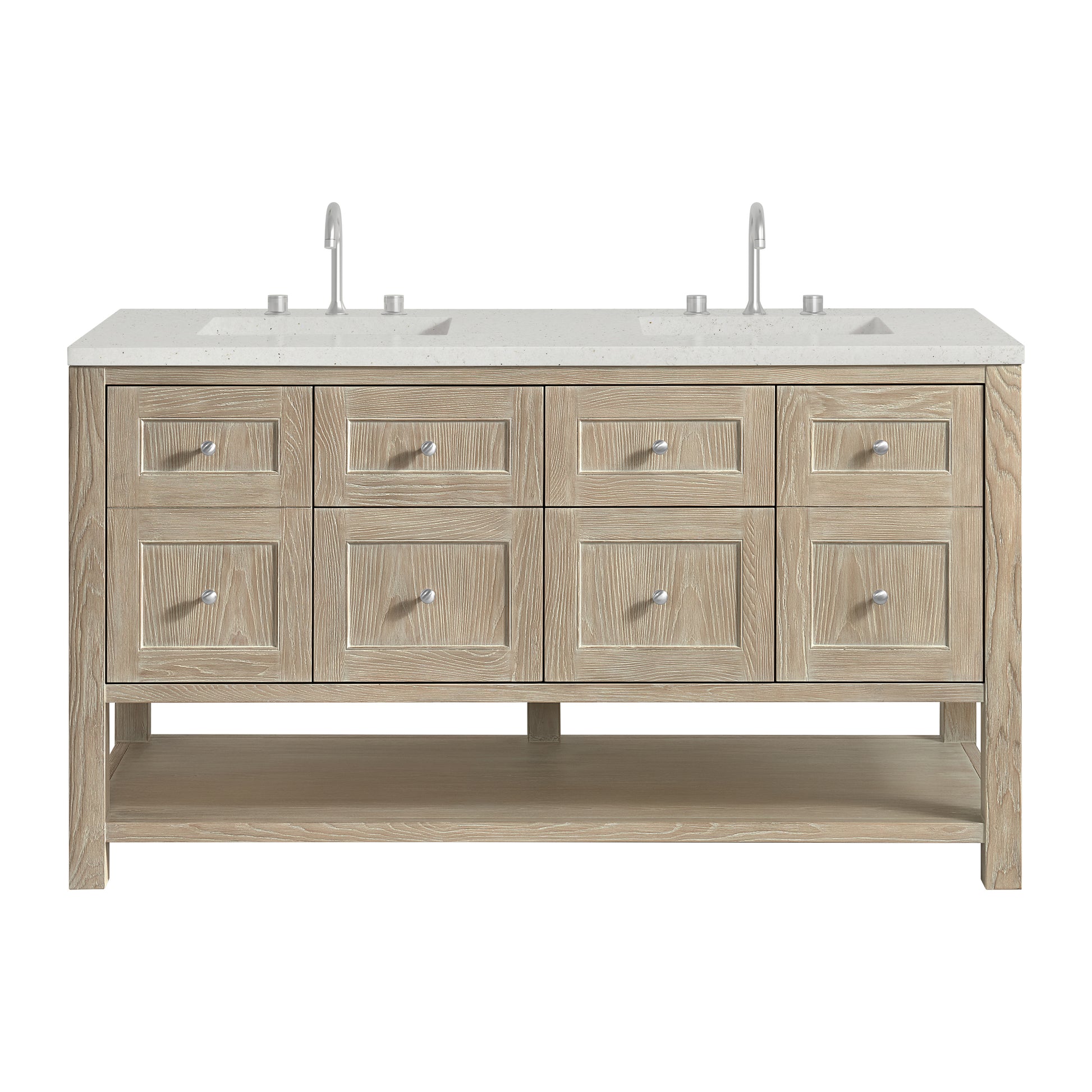 Renovate for Less Atlanta Breckenridge 60" Double Vanity, Whitewashed Oak, w/ 3 CM Lime Delight Quartz Top