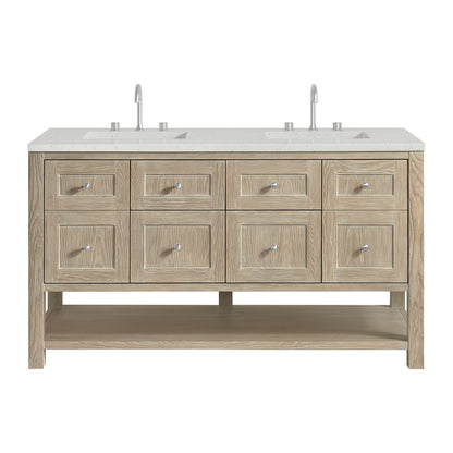 Renovate for Less Atlanta Breckenridge 60" Double Vanity, Whitewashed Oak, w/ 3 CM Lime Delight Quartz Top