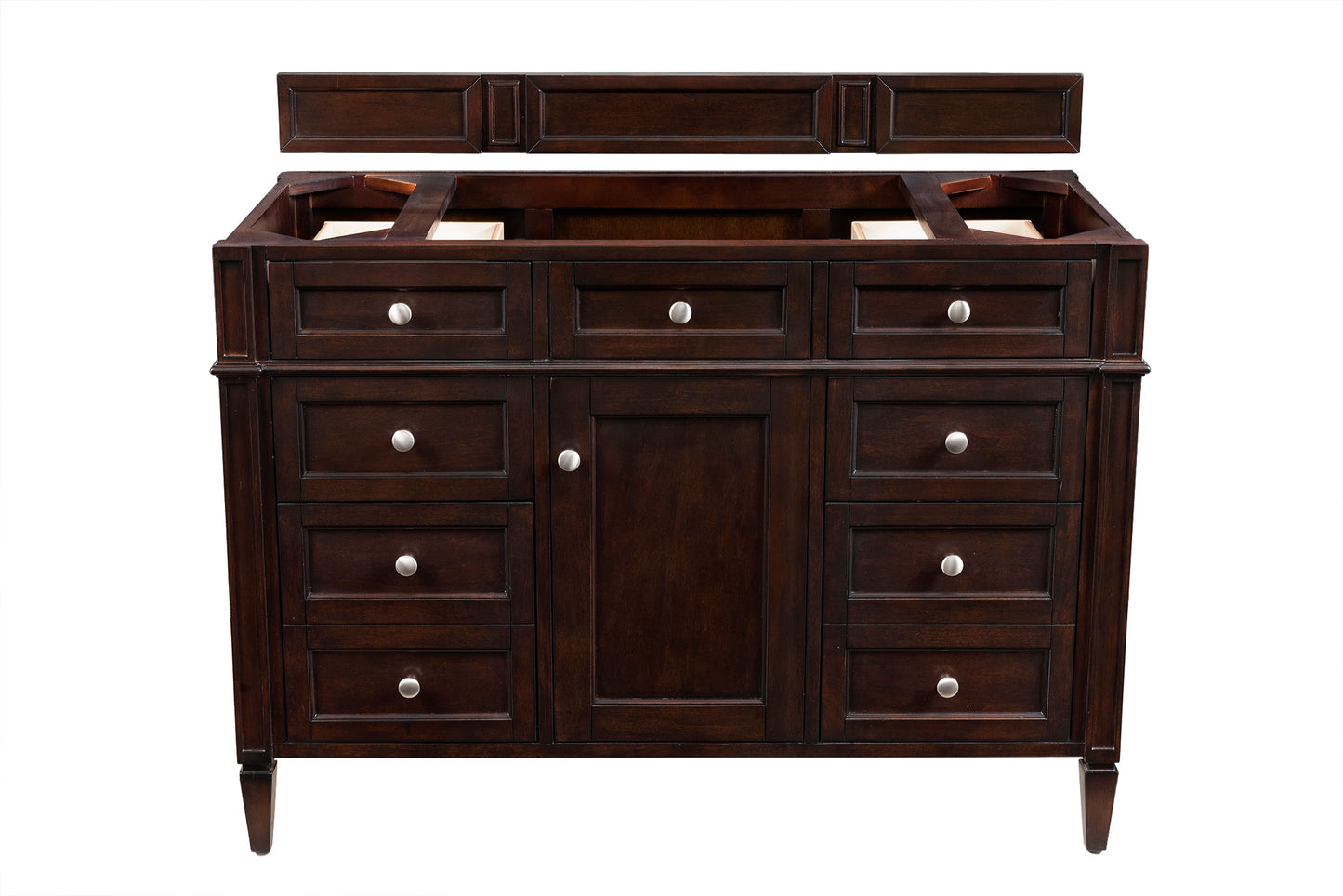 Renovate for Less Atlanta Brittany 48" Single Vanity, Burnished Mahogany w/ 3 CM Eternal Jasmine Pearl Silestone Top w/FreePower Wireless Charger