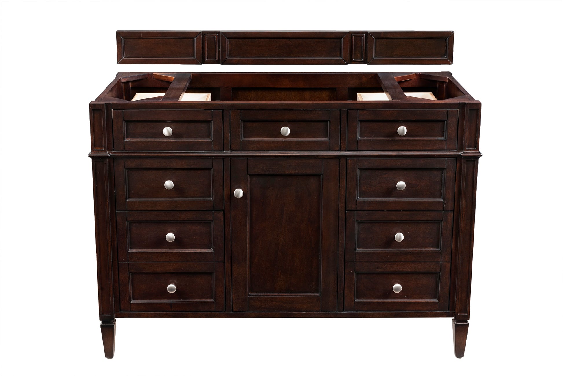 Renovate for Less Atlanta Brittany 48" Single Vanity, Burnished Mahogany w/ Single Hole 3 CM White Zeus Silestone Top & Backsplash
