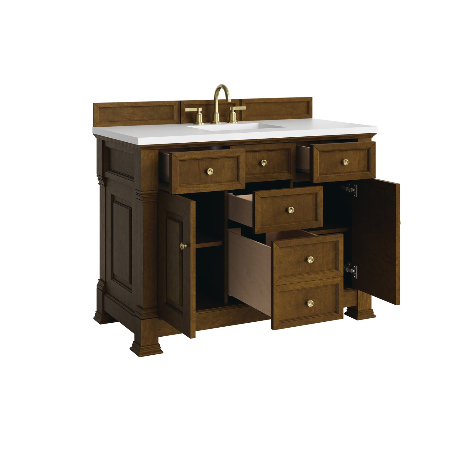 Renovate for Less Atlanta Brookfield 48" Single Vanity, Honey Oak,  w/ 3 CM White Zeus Silestone Top