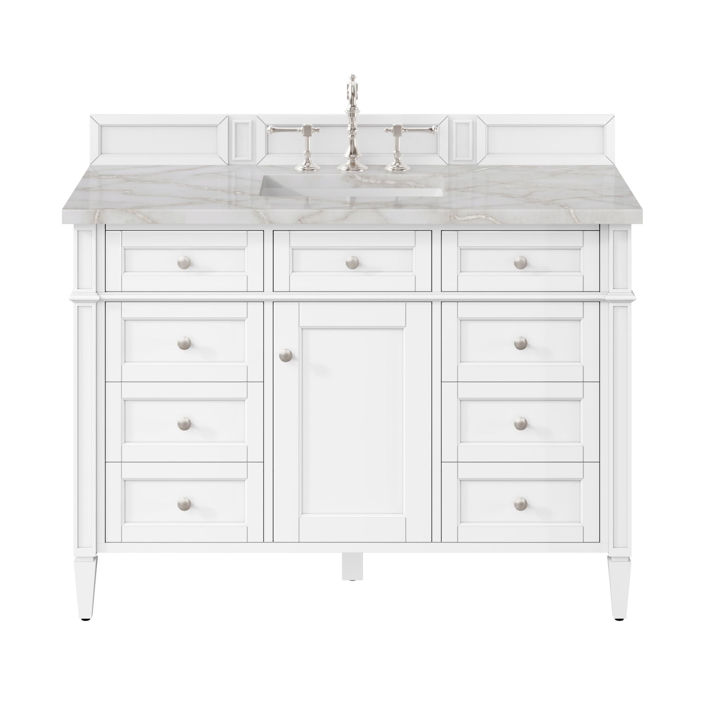 Renovate for Less Atlanta Brittany 48" Single Vanity, Bright White w/ 3 CM Victorian Silver Silestone Top