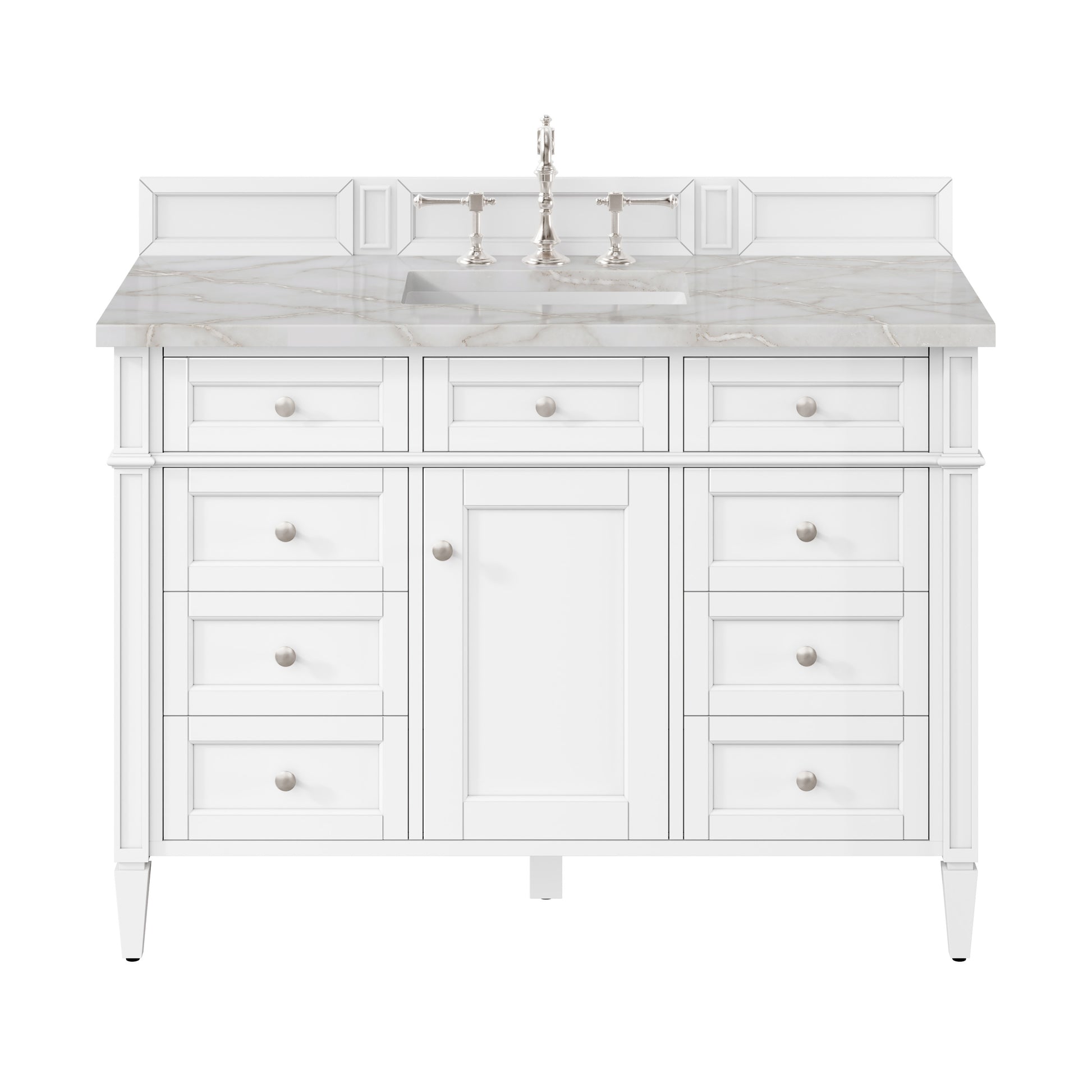 Renovate for Less Atlanta Brittany 48" Single Vanity, Bright White w/ 3 CM Victorian Silver Silestone Top