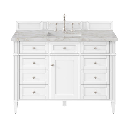 Renovate for Less Atlanta Brittany 48" Single Vanity, Bright White w/ 3 CM Victorian Silver Silestone Top