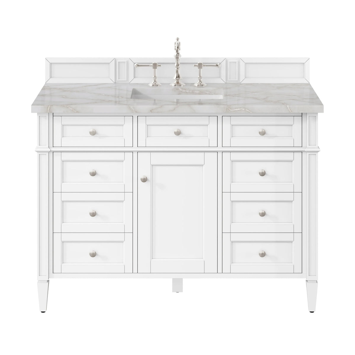 Brittany 48" Single Vanity, Bright White w/ 3 CM Victorian Silver Silestone Top