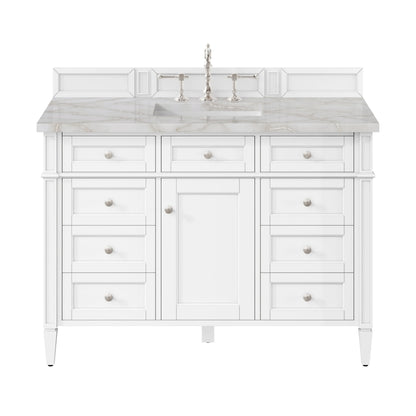 Brittany 48" Single Vanity, Bright White w/ 3 CM Victorian Silver Silestone Top