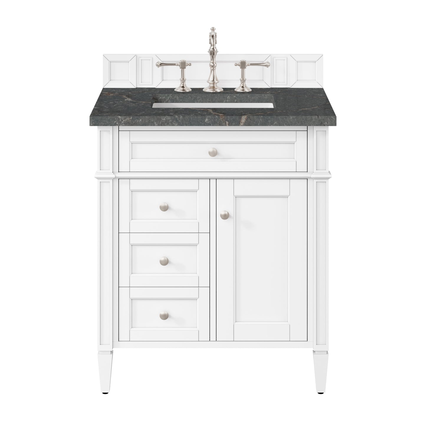 Renovate for Less Atlanta Brittany 30" Single Vanity, Bright White, w/ 3 CM Parisien Bleu Silestone Top