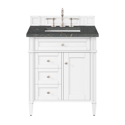Brittany 30" Single Vanity, Bright White, w/ 3 CM Parisien Bleu Silestone Top