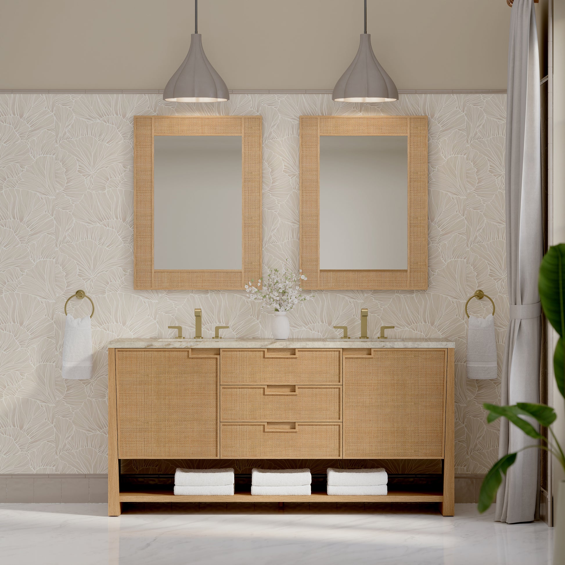 Renovate for Less Atlanta Solene 72" Double Vanity, Seaside Oak, w/ 3 CM Tajnar Eclos Top w/FreePower Wireless Charger