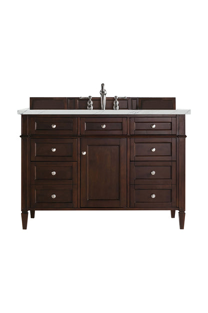 Renovate for Less Atlanta Brittany 48" Single Vanity, Burnished Mahogany w/ 3 CM Ethereal Noctis Silestone Top w/FreePower Wireless Charger