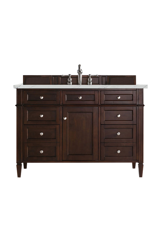 Renovate for Less Atlanta Brittany 48" Single Vanity, Burnished Mahogany w/ 3 CM Ethereal Noctis Silestone Top w/FreePower Wireless Charger