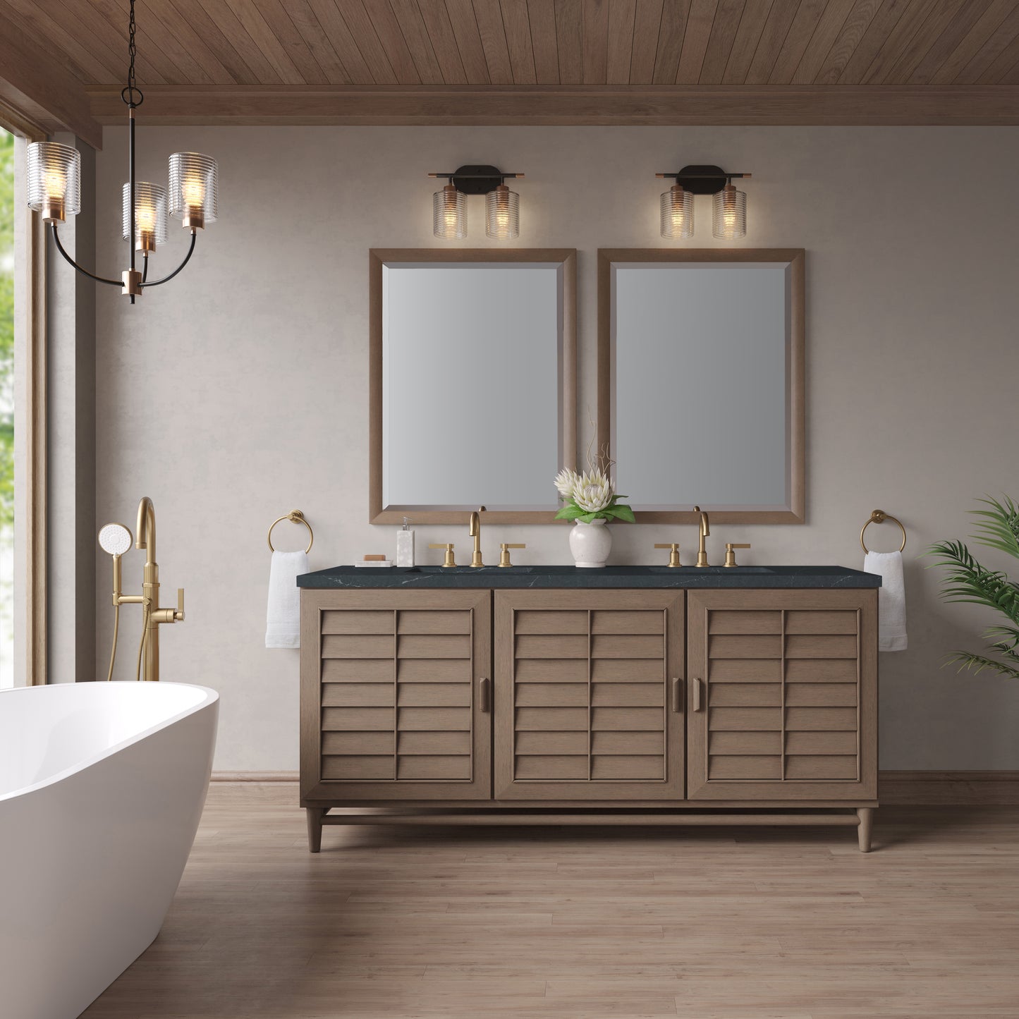 Renovate for Less Atlanta Portland 72" Double Vanity Whitewashed Walnut w/ 3 CM Charcoal Soapstone Silestone Top