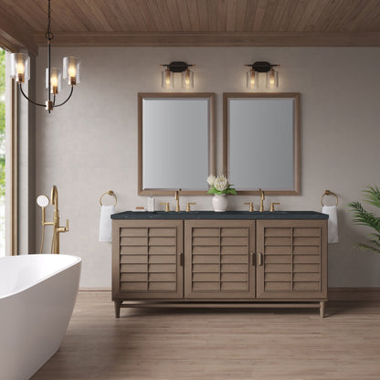 Renovate for Less Atlanta Portland 72" Double Vanity Whitewashed Walnut w/ 3 CM Charcoal Soapstone Silestone Top