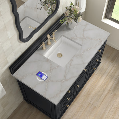 Renovate for Less Atlanta Lorelai 48" Single Vanity, Black Onyx w/ 3 CM Victorian Silver Silestone Top w/FreePower Wireless Charger