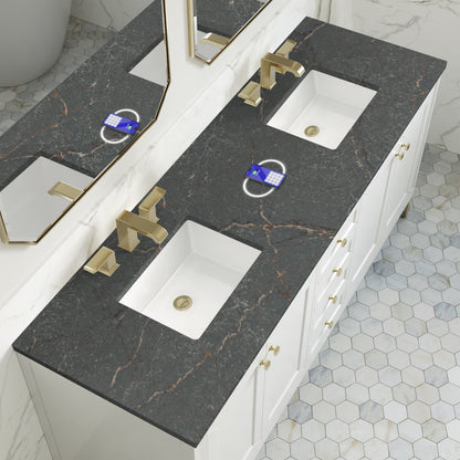 Renovate for Less Atlanta Chicago 72" Double Vanity, Glossy White, w/ 3 CM Siberian Silestone Top