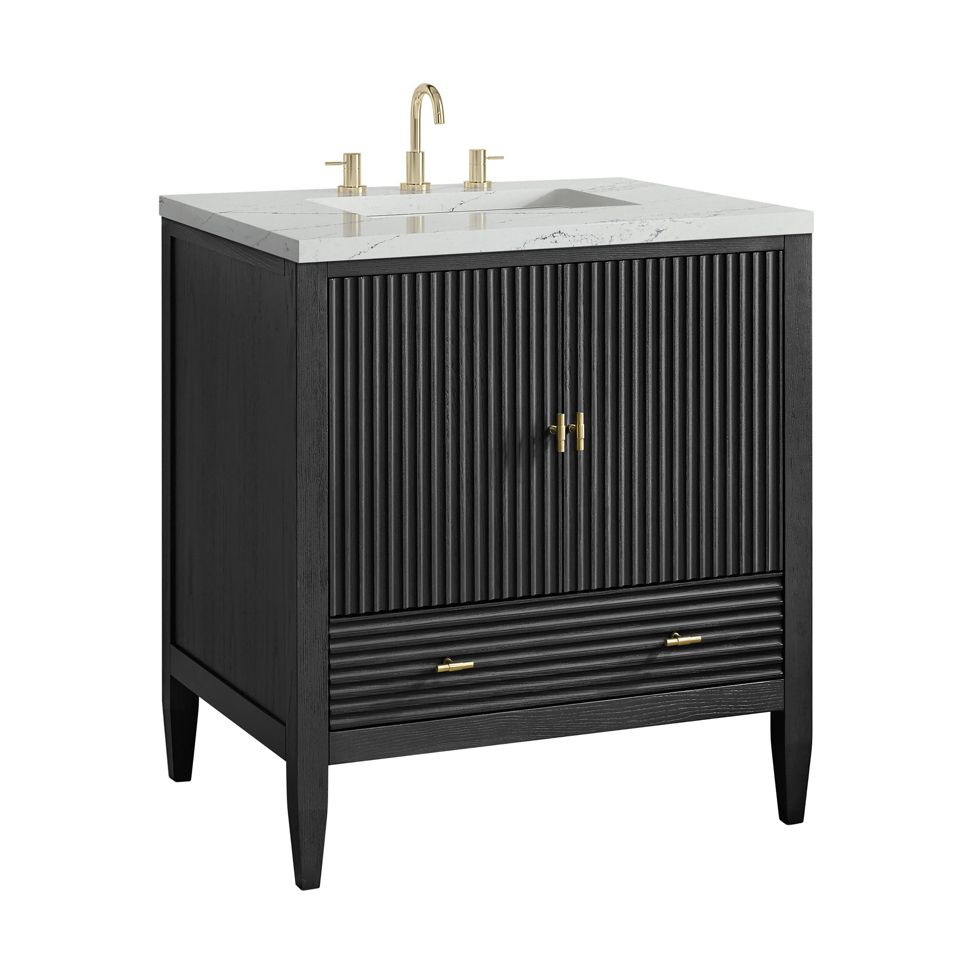 Renovate for Less Atlanta Myrrin 30" Single Vanity, Carbon Oak w/ 3 CM Ethereal Noctis Silestone Top