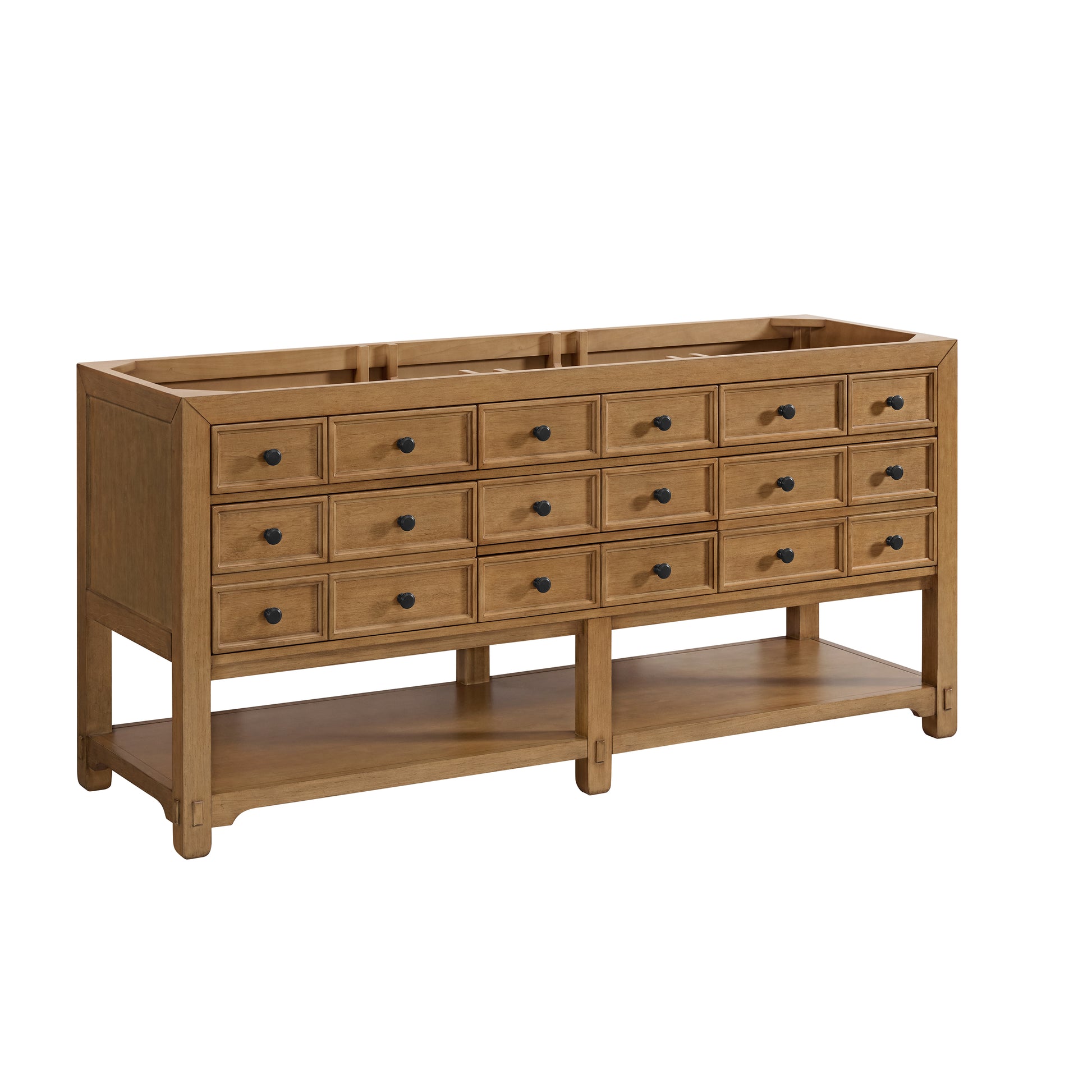 Renovate for Less Atlanta Malibu 72" Double Vanity, Amber Birch w/ 3 CM Eternal Jasmine Pearl Top