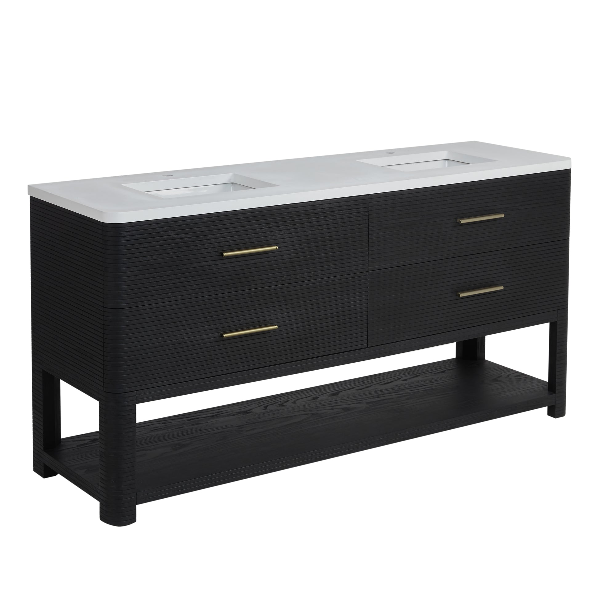 Renovate for Less Atlanta Lucian 72" Double Vanity, Carbon Oak w/ 3 CM White Zeus Silestone Top