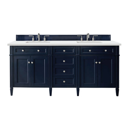 Brittany 72" Double Vanity, Victory Blue w/ 3 CM White Zeus Silestone Top