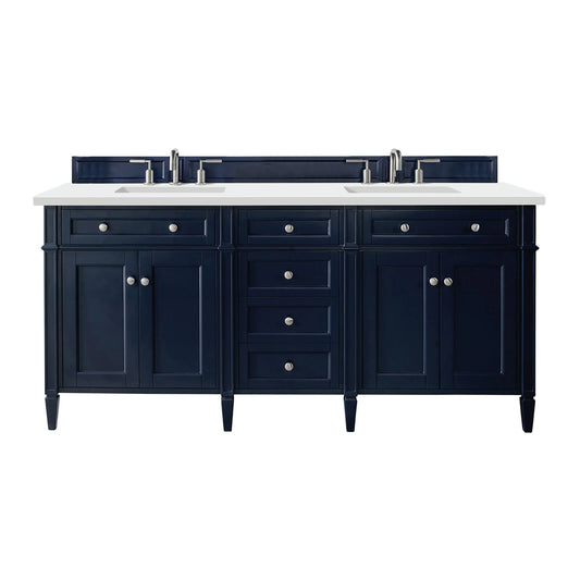 Brittany 72" Double Vanity, Victory Blue w/ 3 CM White Zeus Silestone Top