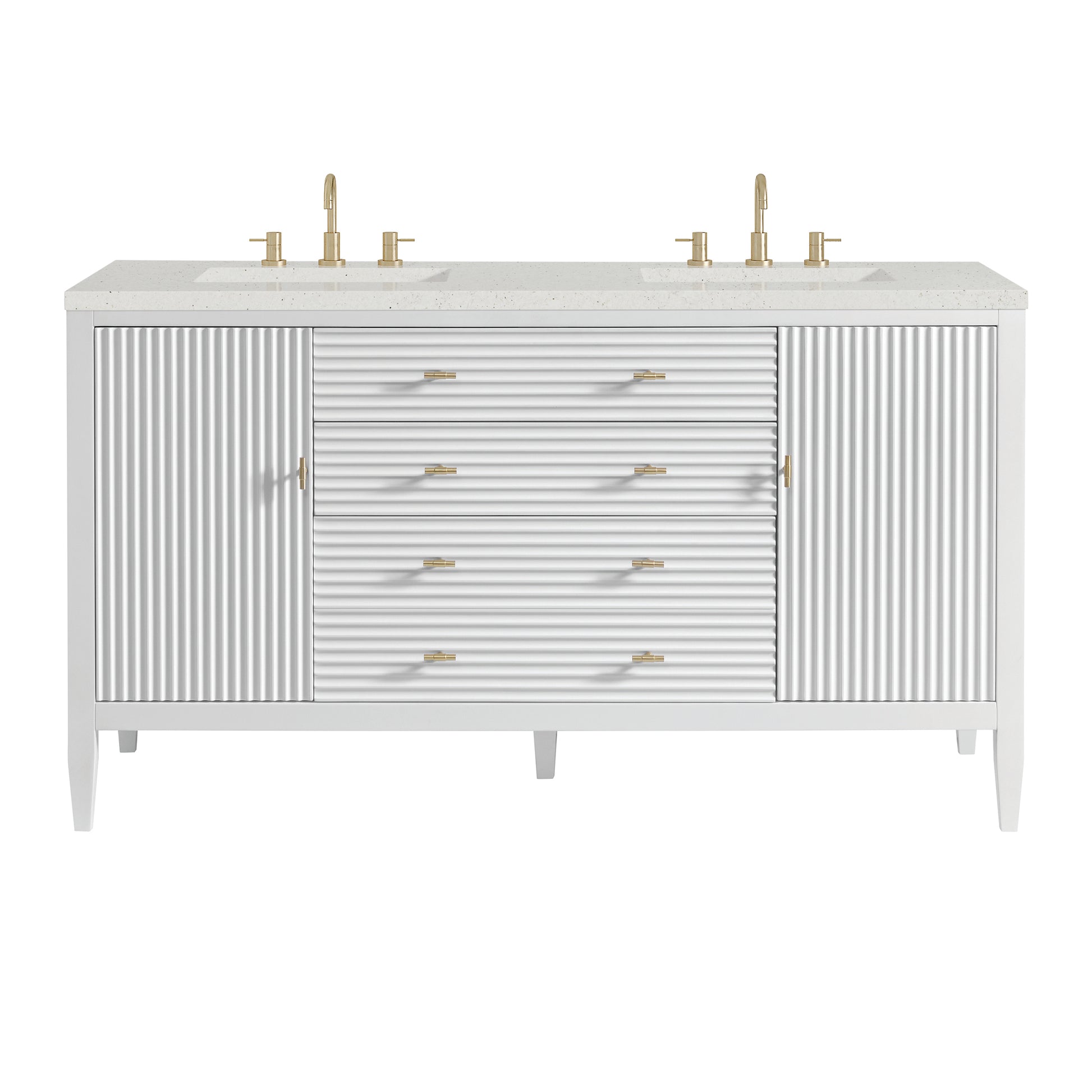 Renovate for Less Atlanta Myrrin 60" Double Vanity, Bright White w/ 3 CM Lime Delight Silestone Top