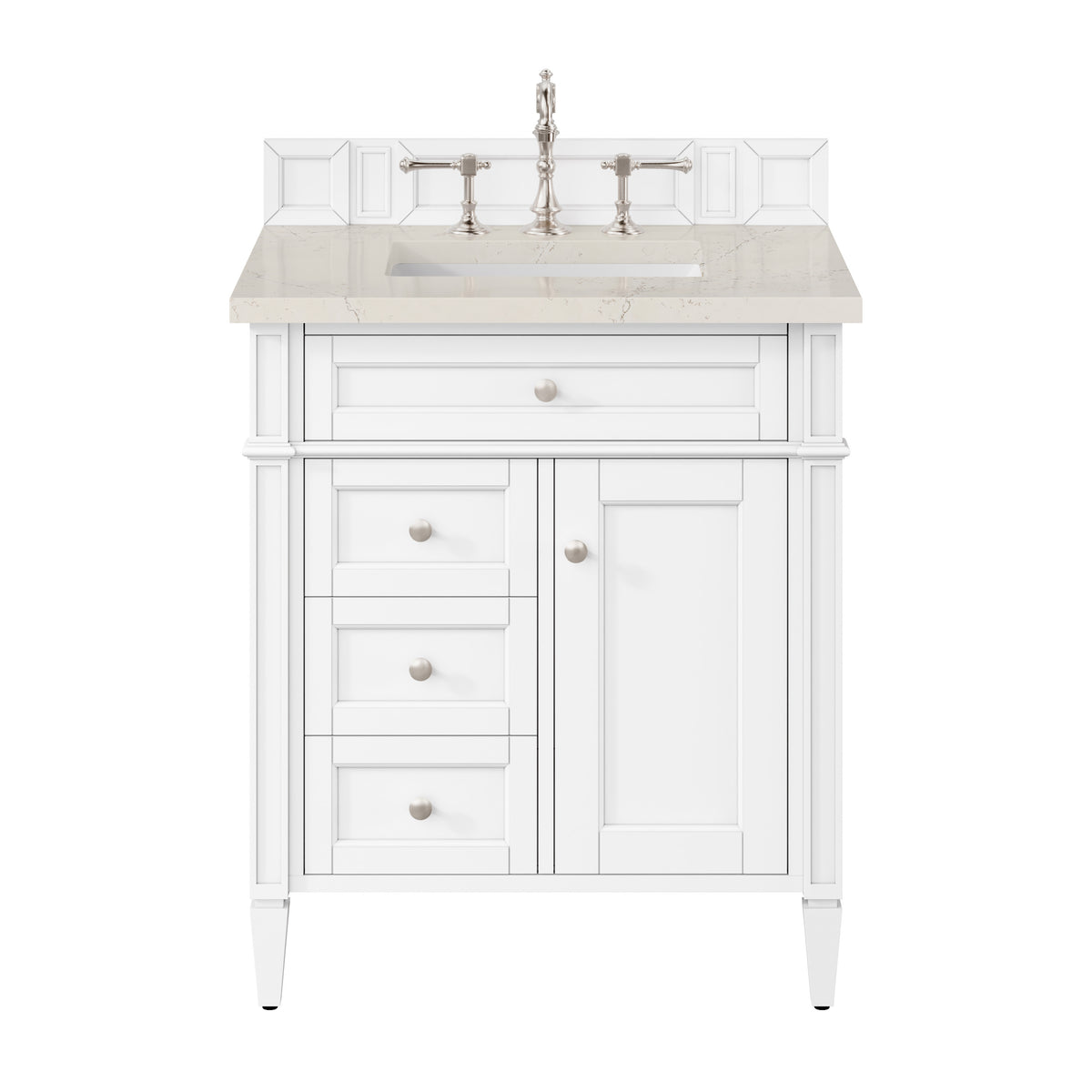 Brittany 30" Single Vanity in Bright White, w/ 3 CM Siberian Silestone Top