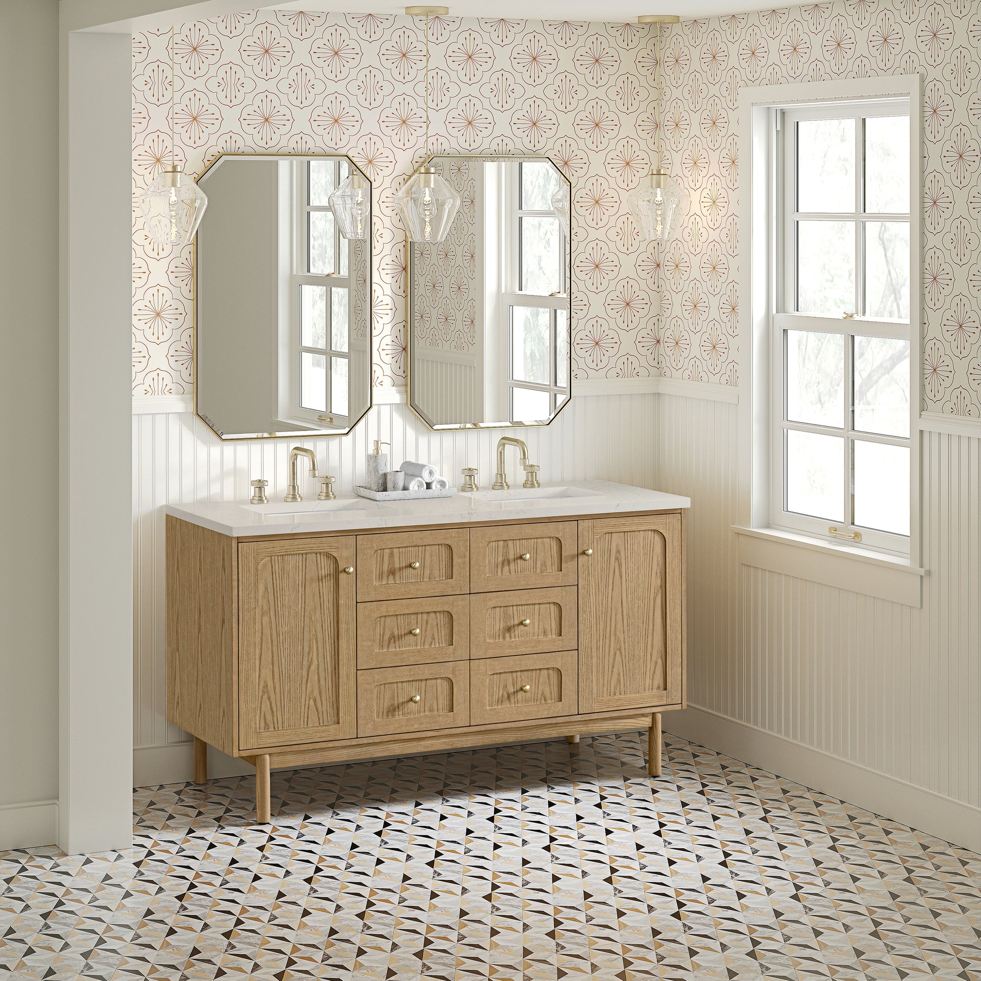 Renovate for Less Atlanta Laurent 60" Double Vanity, Light Natural Oak, w/ 3 CM Siberian Silestone Top