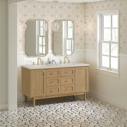 Laurent 60" Double Vanity, Light Natural Oak, w/ 3 CM Siberian Silestone Top