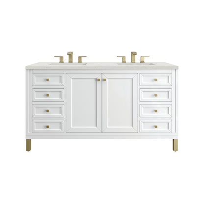 Renovate for Less Atlanta Chicago 60" Double Vanity, Glossy White, w/ 3 CM Lime Delight Silestone® Top
