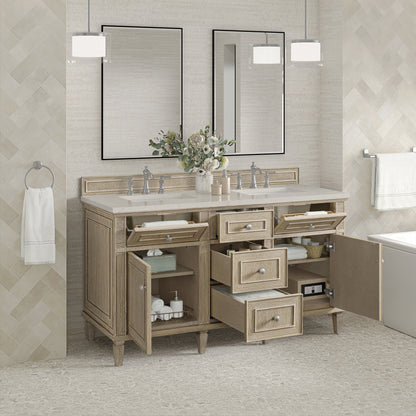 Renovate for Less Atlanta Lorelai 60" Double Vanity, Whitewashed Oak, w/ 3 CM Siberian Silestone Top