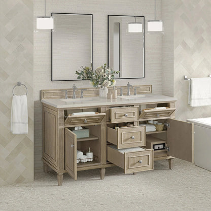Lorelai 60" Double Vanity, Whitewashed Oak, w/ 3 CM Siberian Silestone Top