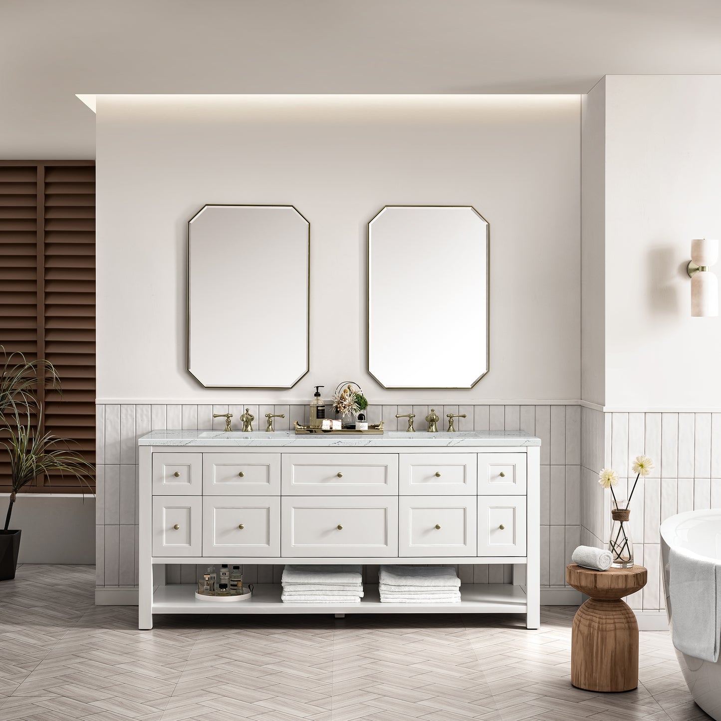 Renovate for Less Atlanta Breckenridge 72" Double Vanity, Bright White w/ 3 CM Ethereal Noctis Top