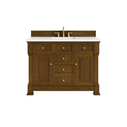 Renovate for Less Atlanta Brookfield 48" Single Vanity, Honey Oak,  w/ 3 CM White Zeus Silestone Top