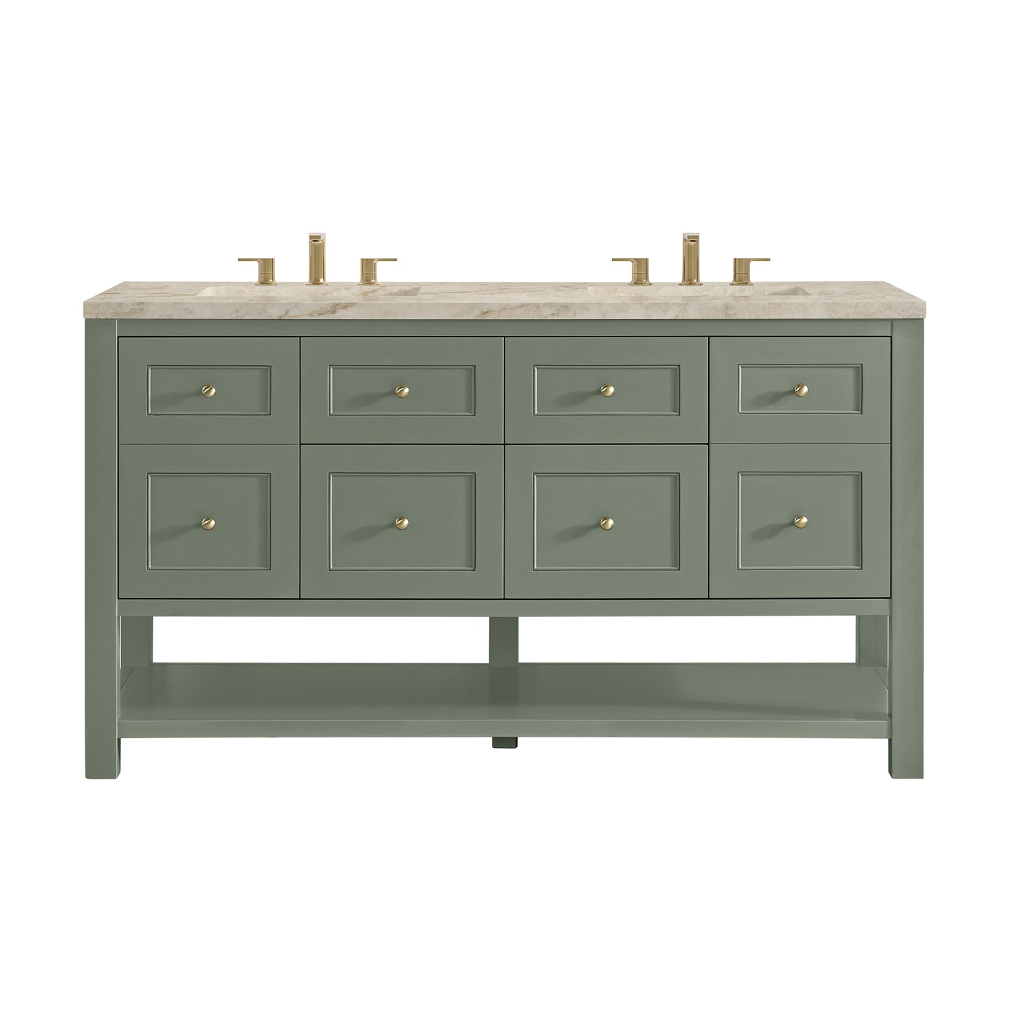 Renovate for Less Atlanta Breckenridge 60" Double Vanity, Smokey Celadon, w/ 3 CM Tajnar Eclos Top w/FreePower Wireless Charger