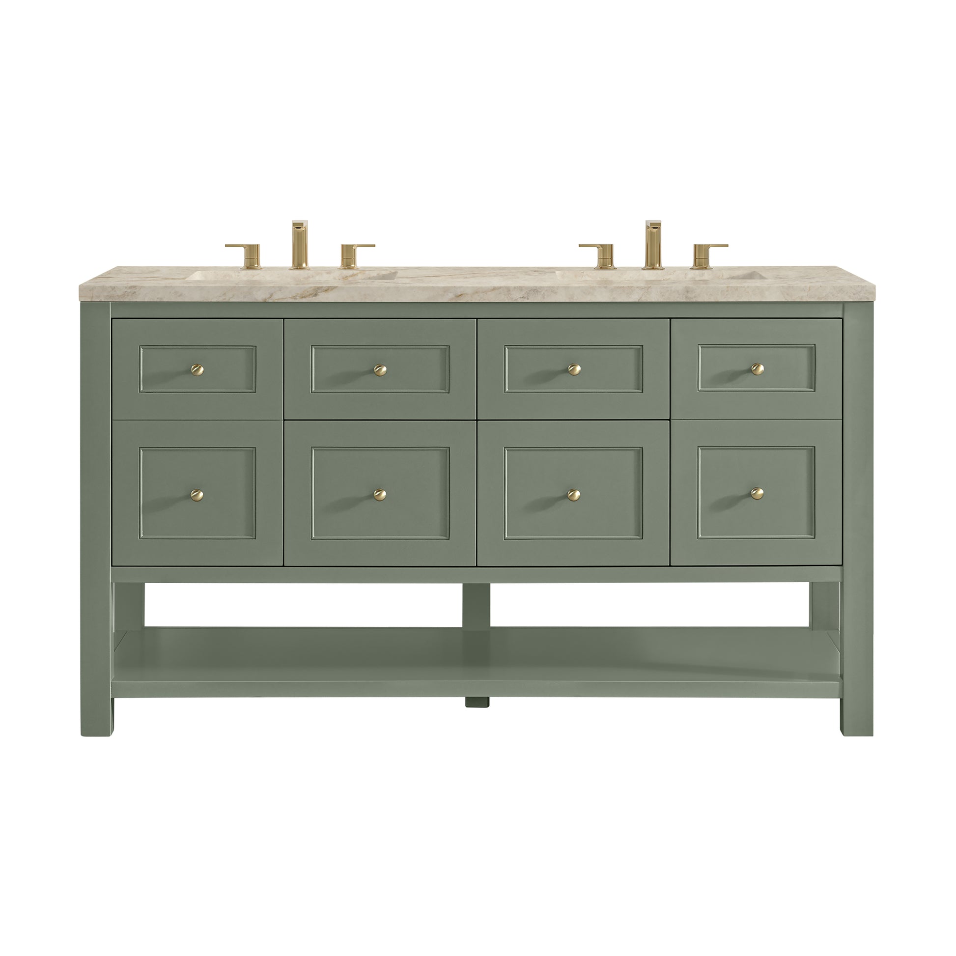 Renovate for Less Atlanta Breckenridge 60" Double Vanity, Smokey Celadon, w/ 3 CM Tajnar Eclos Top w/FreePower Wireless Charger