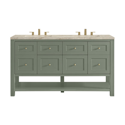 Renovate for Less Atlanta Breckenridge 60" Double Vanity, Smokey Celadon, w/ 3 CM Tajnar Eclos Top w/FreePower Wireless Charger