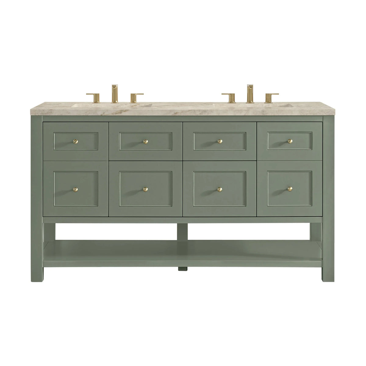 Breckenridge 60" Double Vanity, Smokey Celadon, w/ 3 CM Tajnar Eclos Top w/FreePower Wireless Charger
