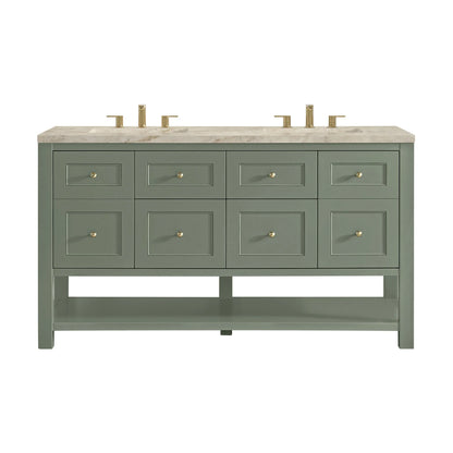 Breckenridge 60" Double Vanity, Smokey Celadon, w/ 3 CM Tajnar Eclos Top w/FreePower Wireless Charger