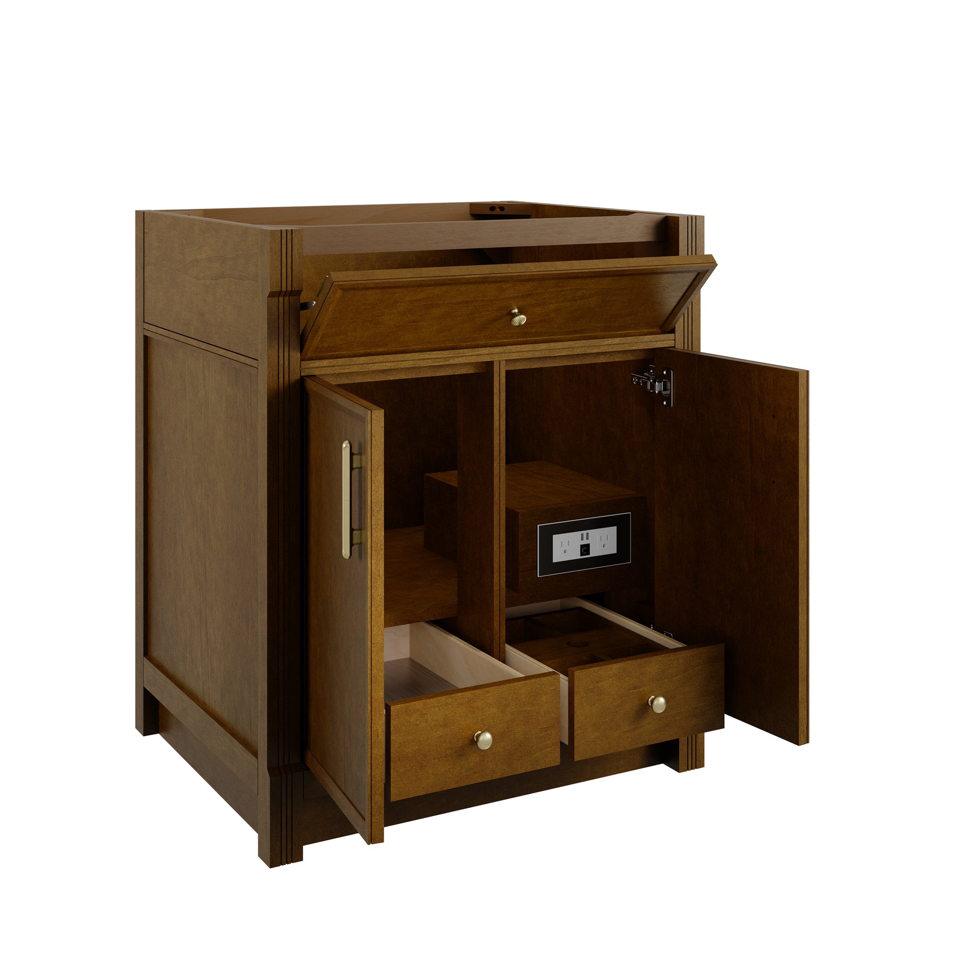 Renovate for Less Atlanta Bellshire 30" Single Vanity, Honey Oak w/ 3 CM White Zeus Silestone Top