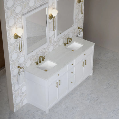 Bellshire 72" Double Vanity, Bright White w/ 3 CM Lime Delight Silestone Top