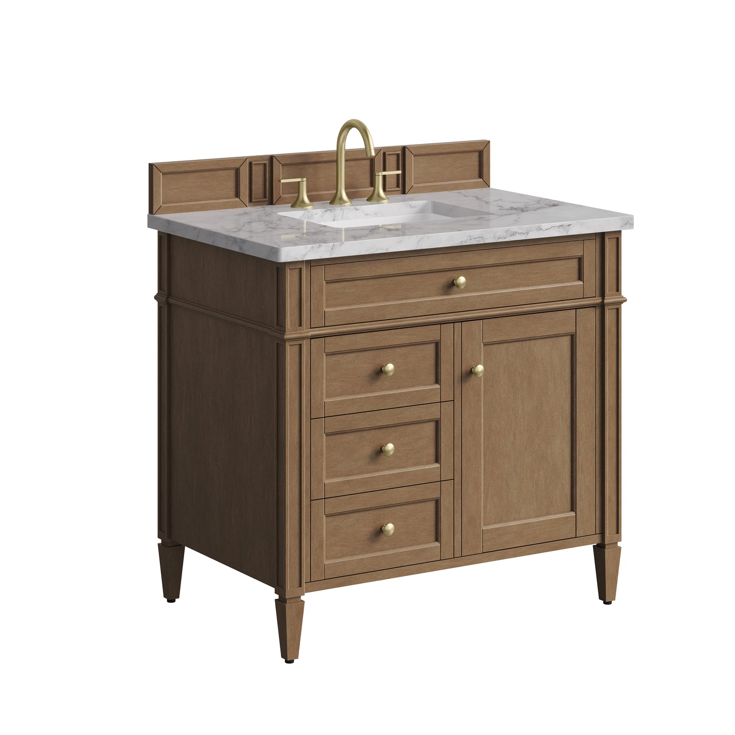 Renovate for Less Atlanta Brittany 36" Single Vanity, Pecan w/ 3 CM Carrara Marble Top