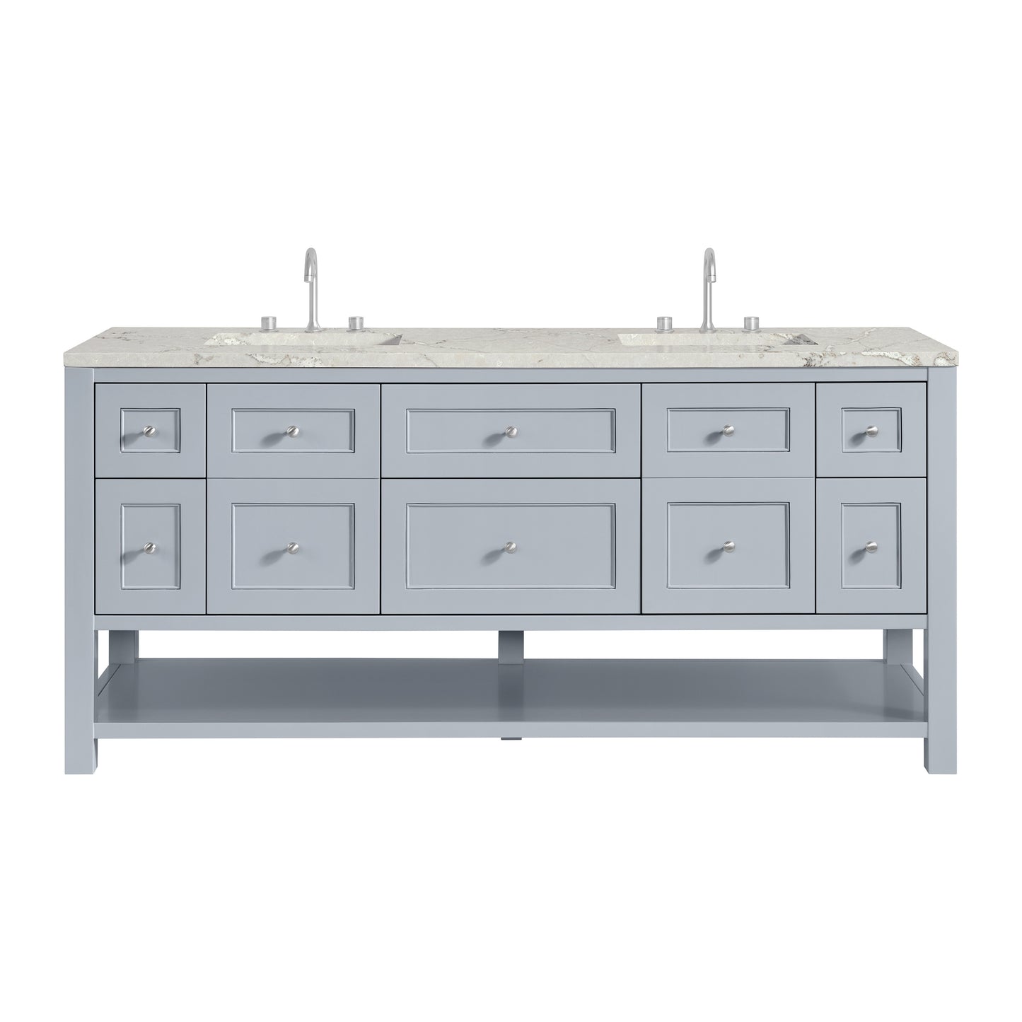 Renovate for Less Atlanta Breckenridge 72" Double Vanity, Serenity Blue, w/ 3 CM Victorian Silver Quartz Top w/FreePower Wireless Charger