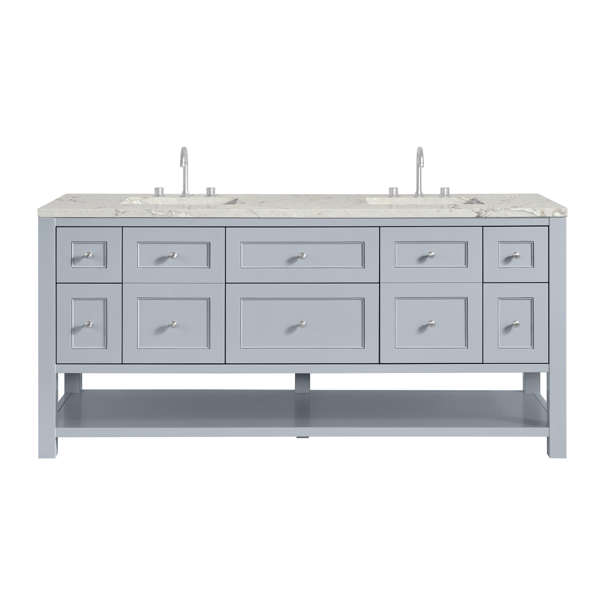 Renovate for Less Atlanta Breckenridge 72" Double Vanity, Serenity Blue, w/ 3 CM Victorian Silver Quartz Top w/FreePower Wireless Charger