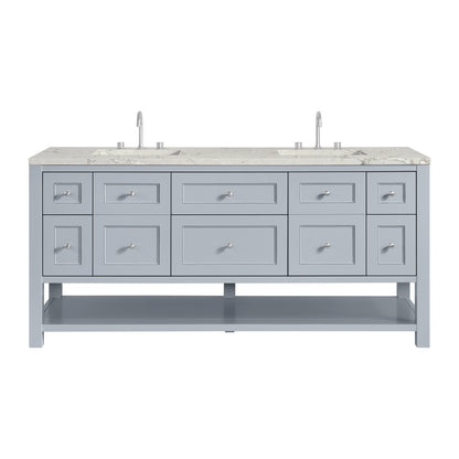 Renovate for Less Atlanta Breckenridge 72" Double Vanity, Serenity Blue, w/ 3 CM Victorian Silver Quartz Top w/FreePower Wireless Charger