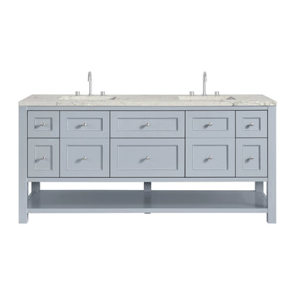 Breckenridge 72" Double Vanity, Serenity Blue, w/ 3 CM Victorian Silver Quartz Top w/FreePower Wireless Charger
