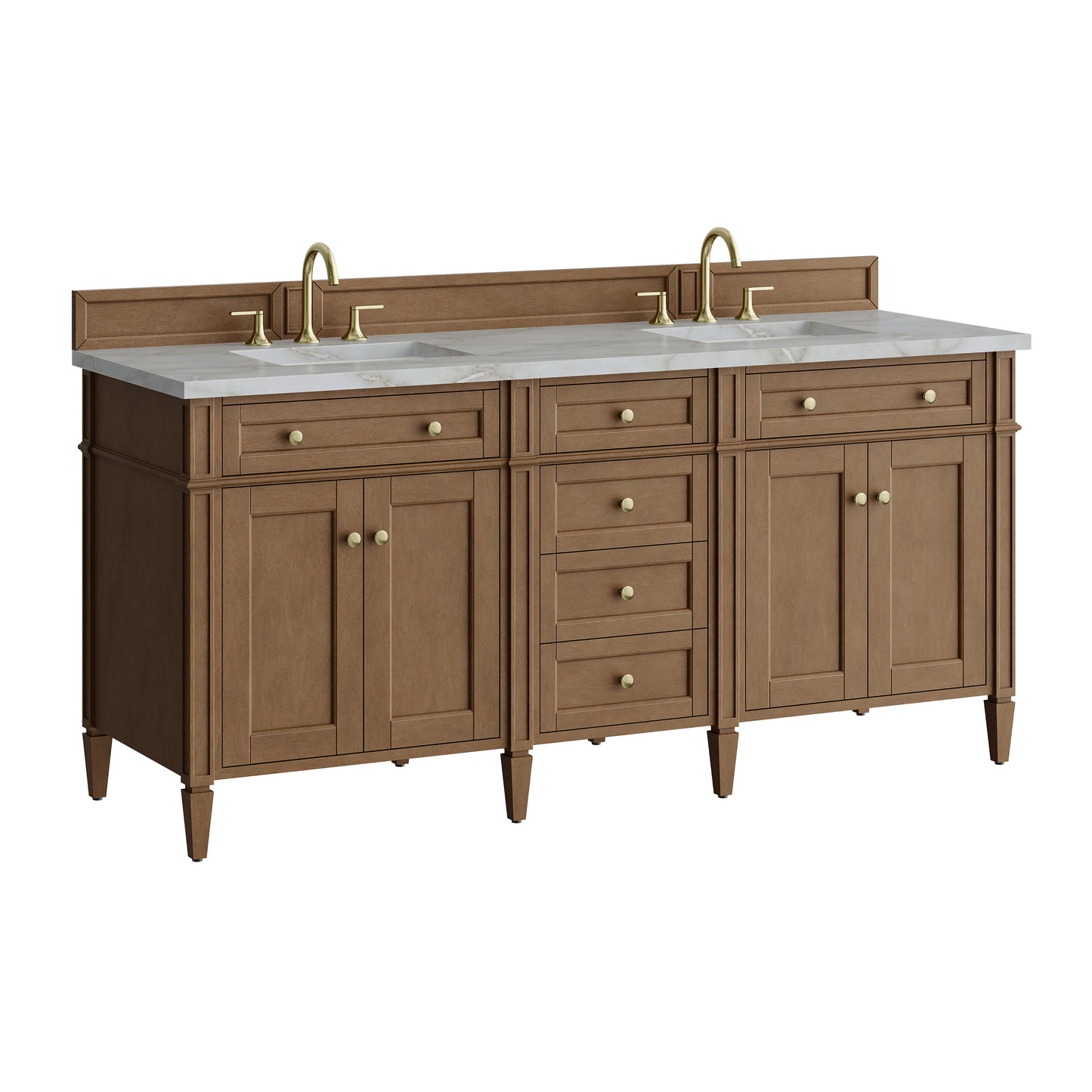 Renovate for Less Atlanta Brittany 72" Double Vanity, Pecan w/ 3 CM Victorian Silver Silestone Top