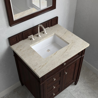 Brittany 30" Single Vanity, Burnished Mahogany, w/ 3 CM Tajnar Eclos Top