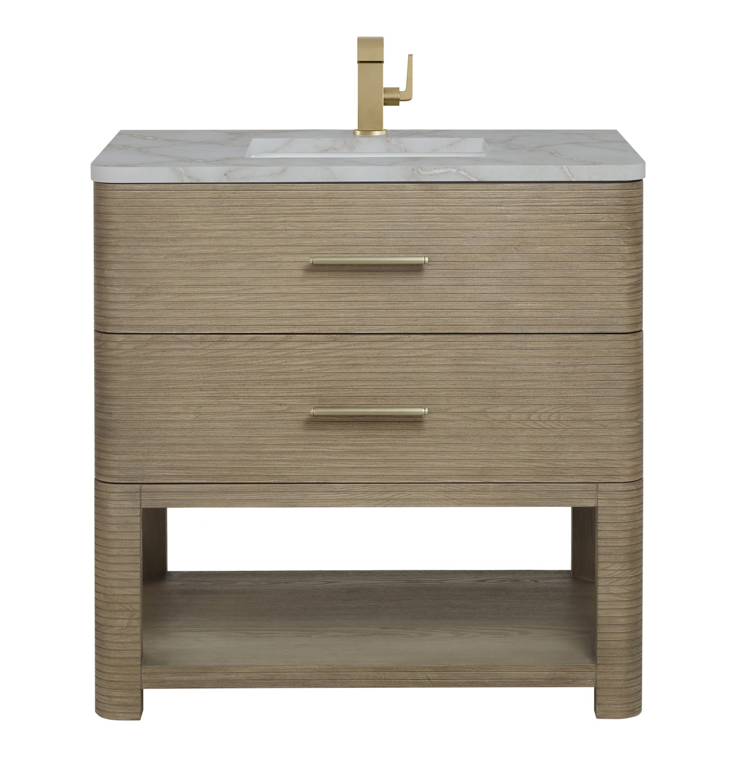 Renovate for Less Atlanta Lucian 36" Single Vanity, Pebble Oak w/ 3 CM Victorian Silver Silestone Top