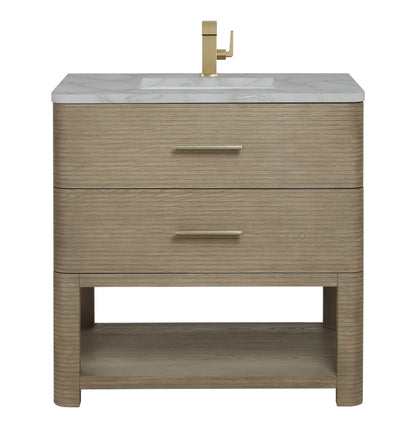 Renovate for Less Atlanta Lucian 36" Single Vanity, Pebble Oak w/ 3 CM Victorian Silver Silestone Top