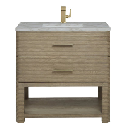 Lucian 36" Single Vanity, Pebble Oak w/ 3 CM Victorian Silver Silestone Top